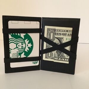 J CREW Black Leather Inside Out Magic Wallet BiFold 4 Outside Slip Pockets NWT